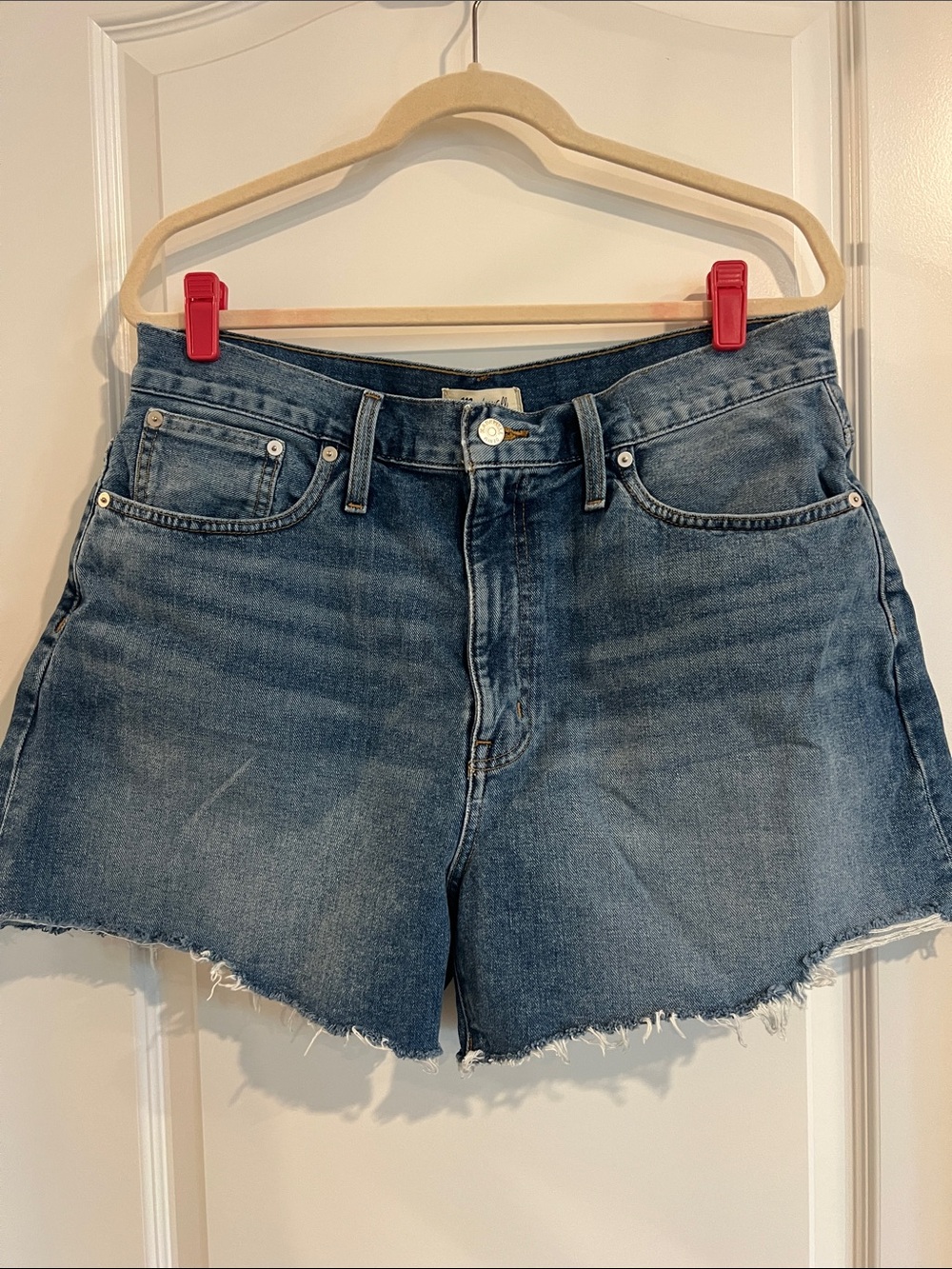 Madewell Mid Blue Frayed Hem Denim Shorts